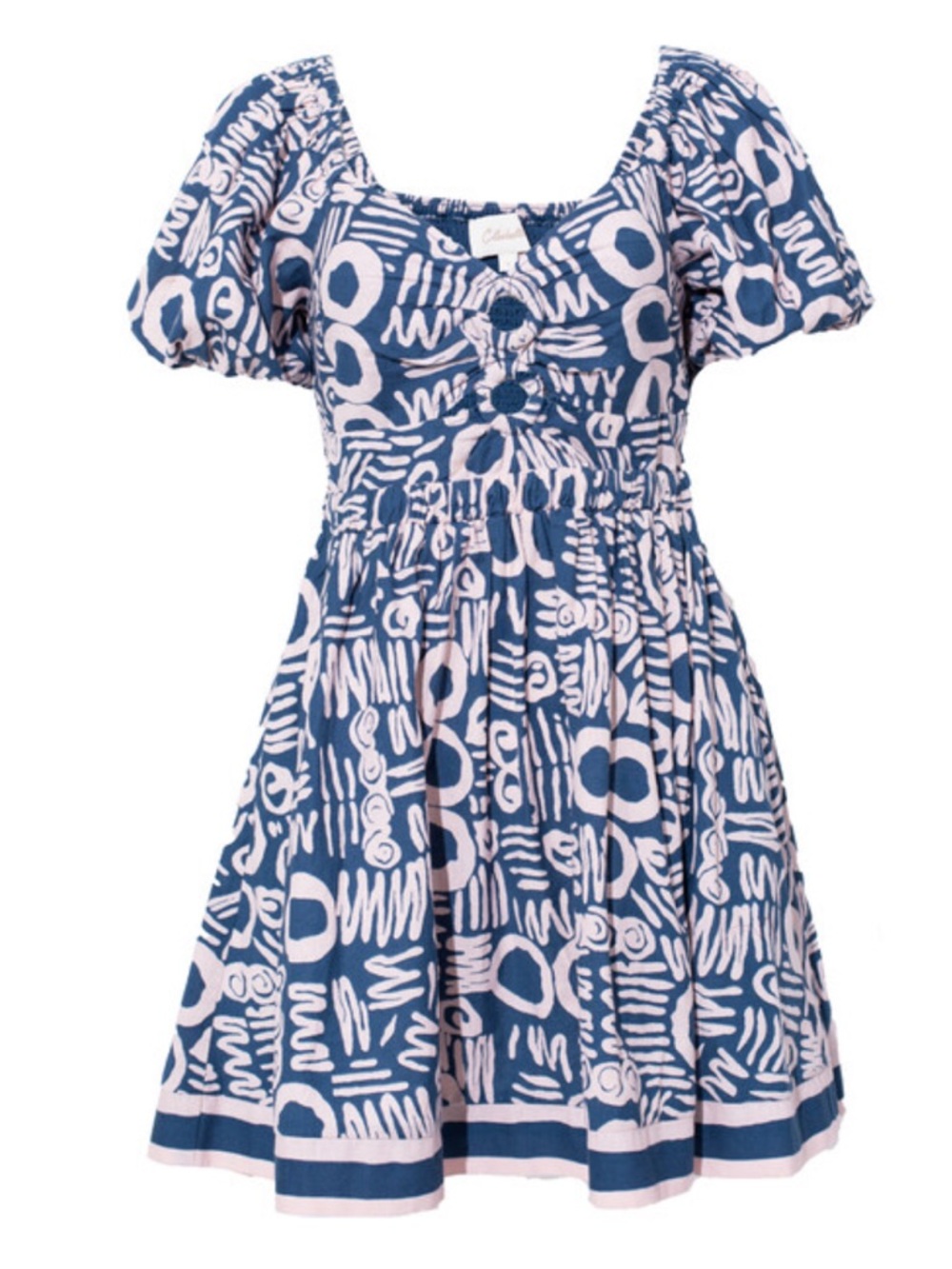 Cleobella Blue Patterned High-Low Puff Sleeve Dress - Picture 2 of 3
